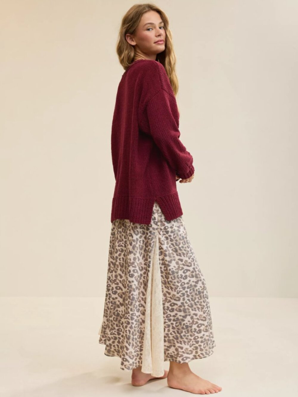Aerie Like Candy Crew Sweater in Deep Cherry Cozy Chenille Loose Fit - Picture 2 of 13